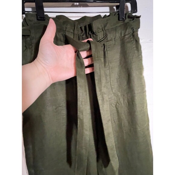 For Cynthia Green Linen Paperbag Waist Pants Size Petite M High Rise Relaxed - Picture 3 of 14